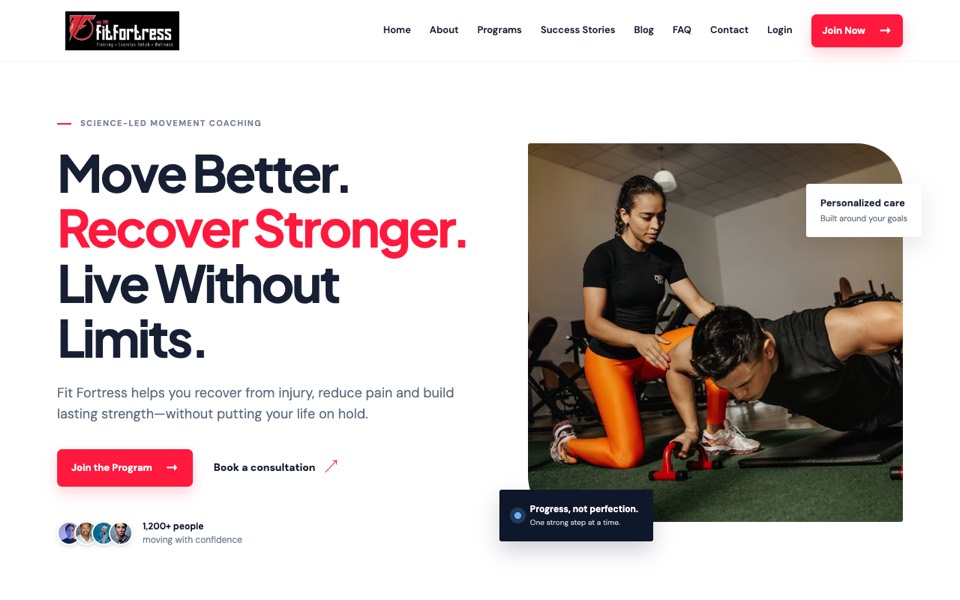Screenshot of the Fit Fortress home page