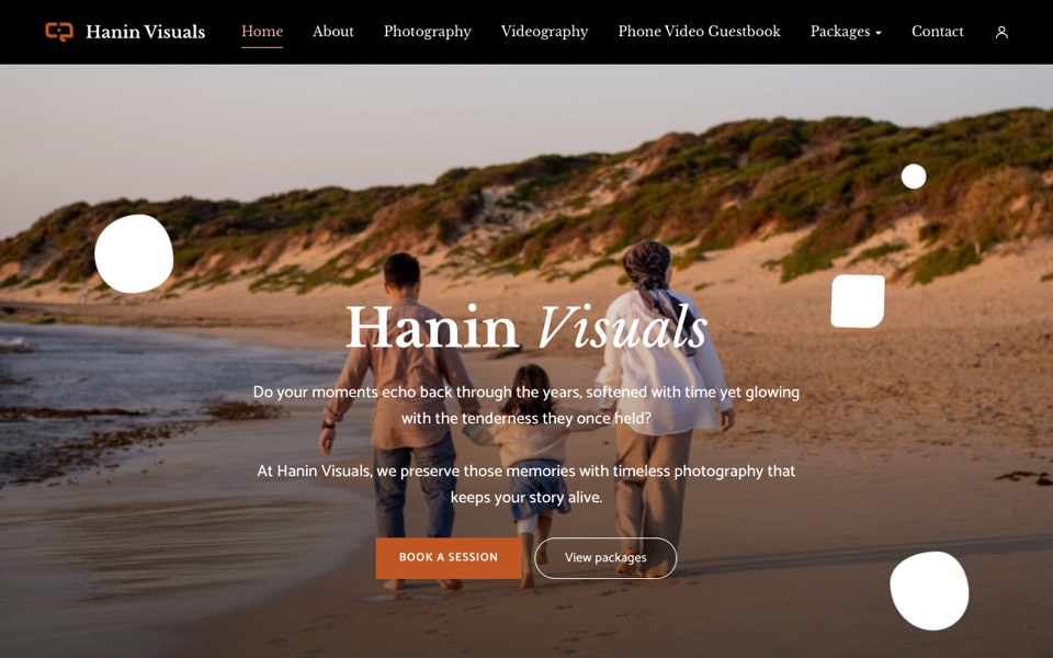 Screenshot of the Hanin Visuals home page