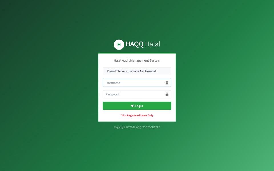 Screenshot of the halal management system sign-in screen
