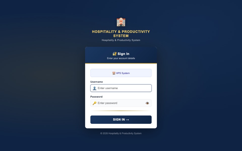 Screenshot of the hotel operations system sign-in screen