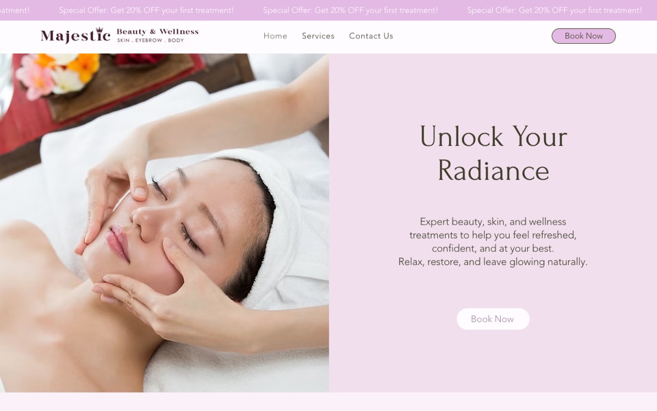 Screenshot of the Majestic Beauty Brisbane home page